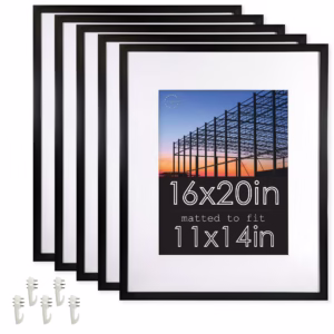 Standard Goods Home Décor 16x20 Matted to 11x14 Black Linear Picture Frame, 5-Pack for Wall Display.