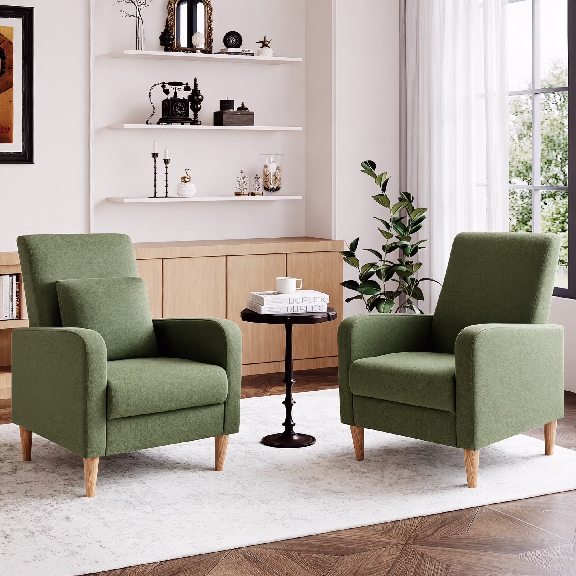 Single Sofa Armchair Upholstered Lounge Seat with Removable Pillow and Sturdy Wood Legs